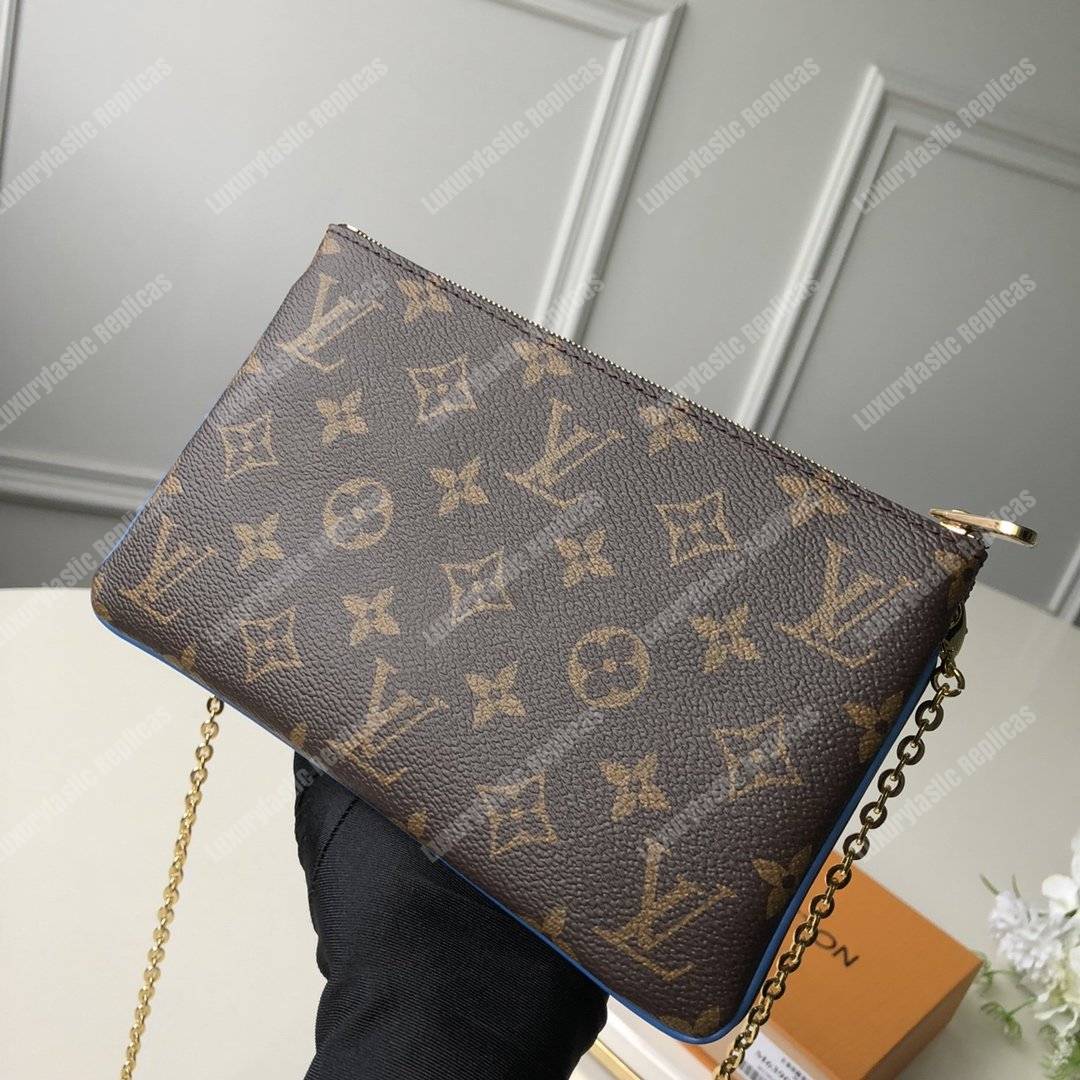 LV Pochette Double Zip Monogram Canvas Blue Blooming Flowers