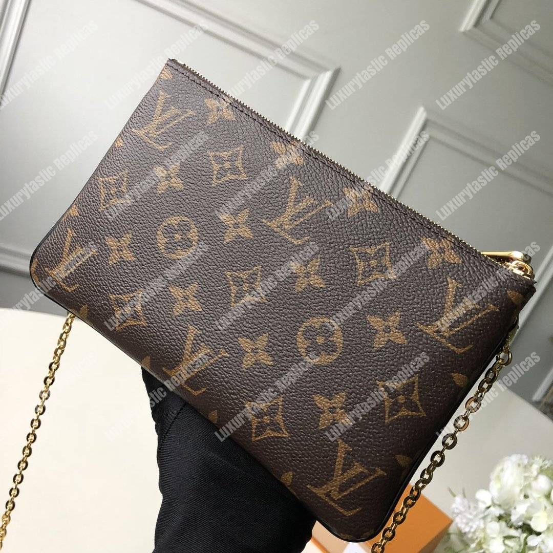 LV Pochette Double Zip Monogram Canvas Noir Blooming Flowers