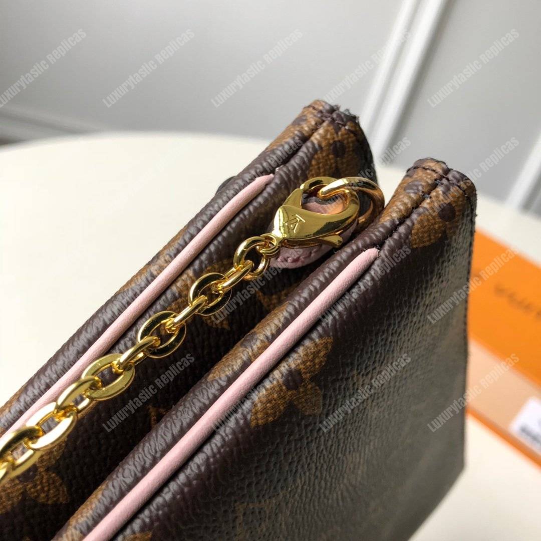 LV Pochette Double Zip Monogram Canvas Pink Blooming Flowers