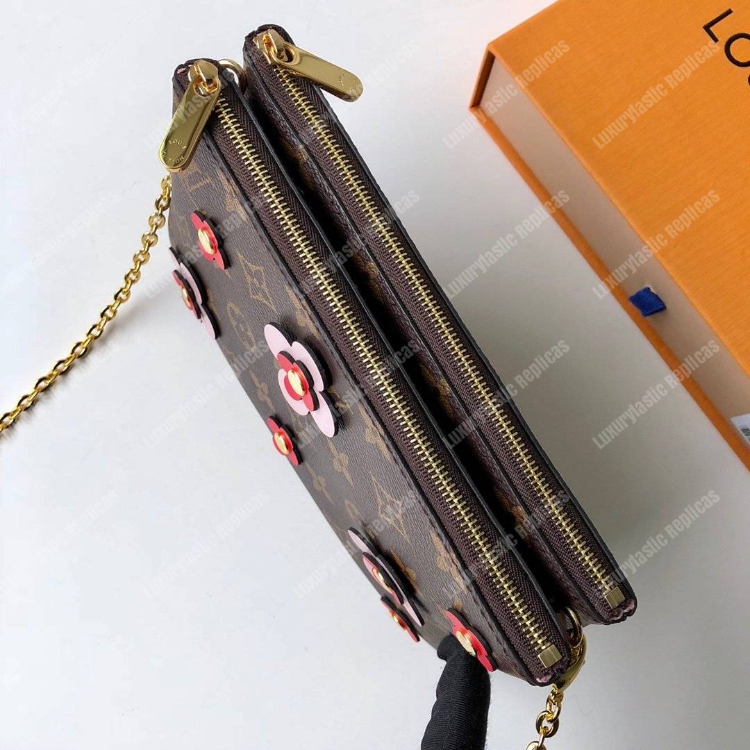 LV Pochette Double Zip Monogram Canvas Pink Blooming Flowers