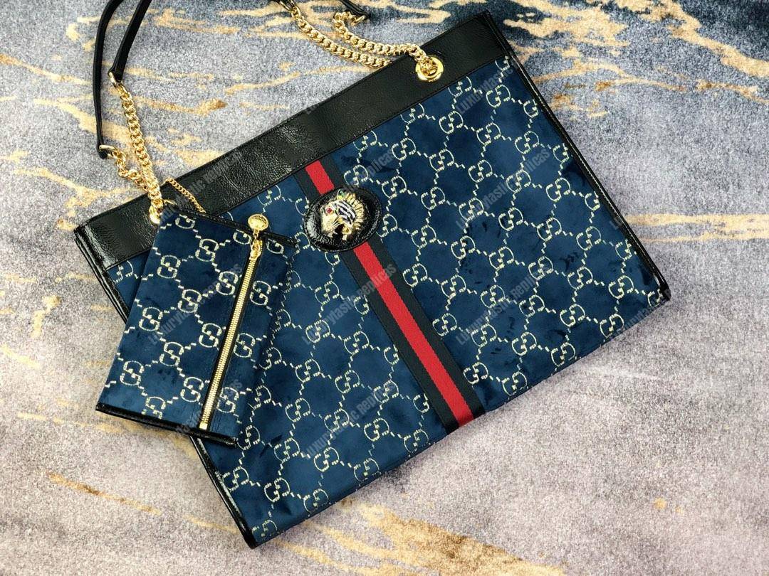 G*u*i gg rajah large tote blue gg velvet