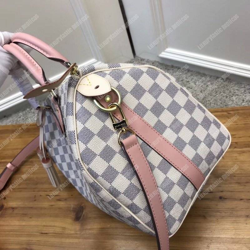 LV Speedy Bandouliere 30 Damier Azur Canvas Rose Ballerine Pink
