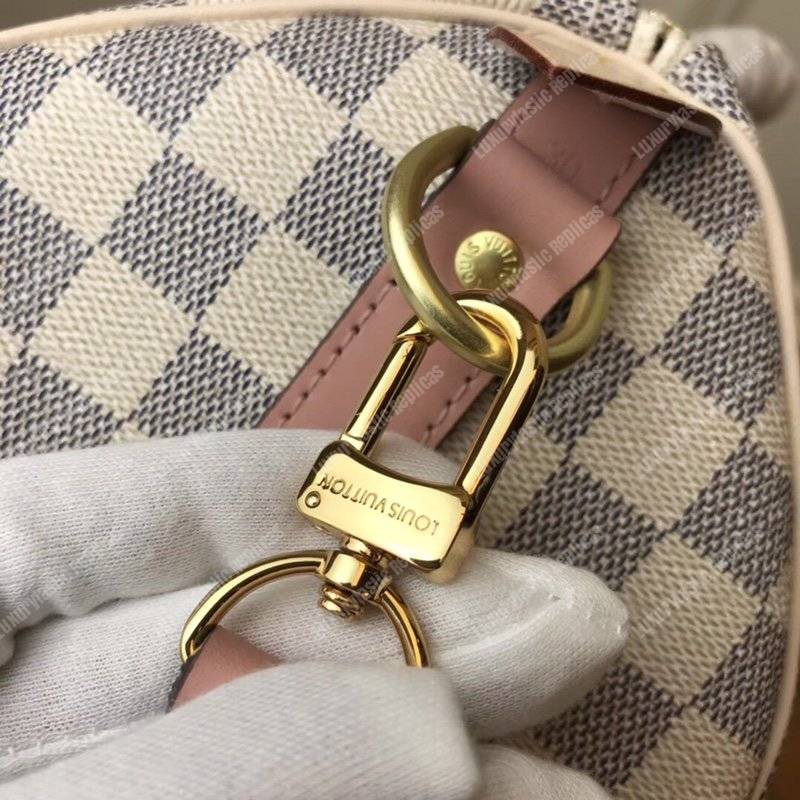 LV Speedy Bandouliere 30 Damier Azur Canvas Rose Ballerine Pink