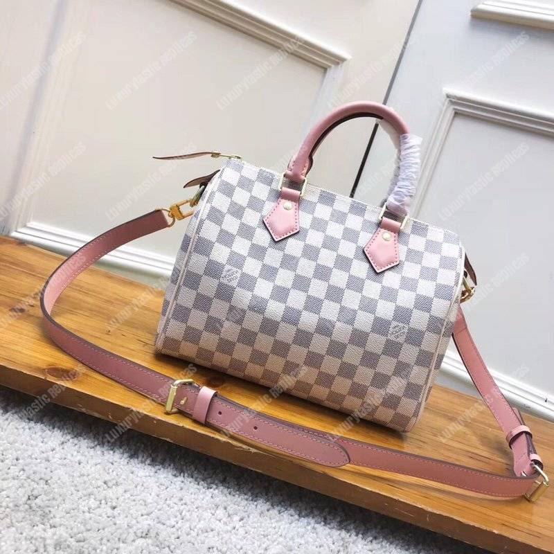 LV Speedy Bandouliere 25 Damier Azur Canvas Rose Ballerine Pink