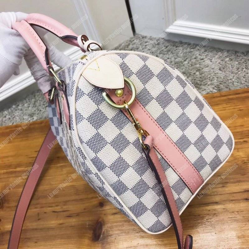 LV Speedy Bandouliere 25 Damier Azur Canvas Rose Ballerine Pink