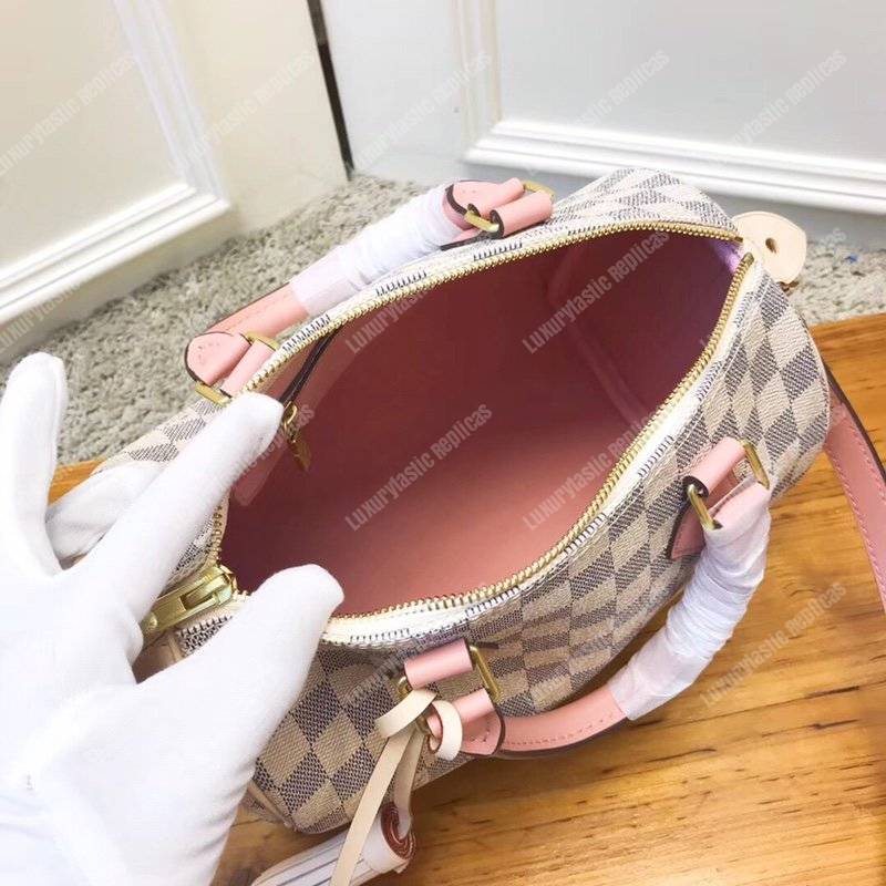 LV Speedy Bandouliere 25 Damier Azur Canvas Rose Ballerine Pink