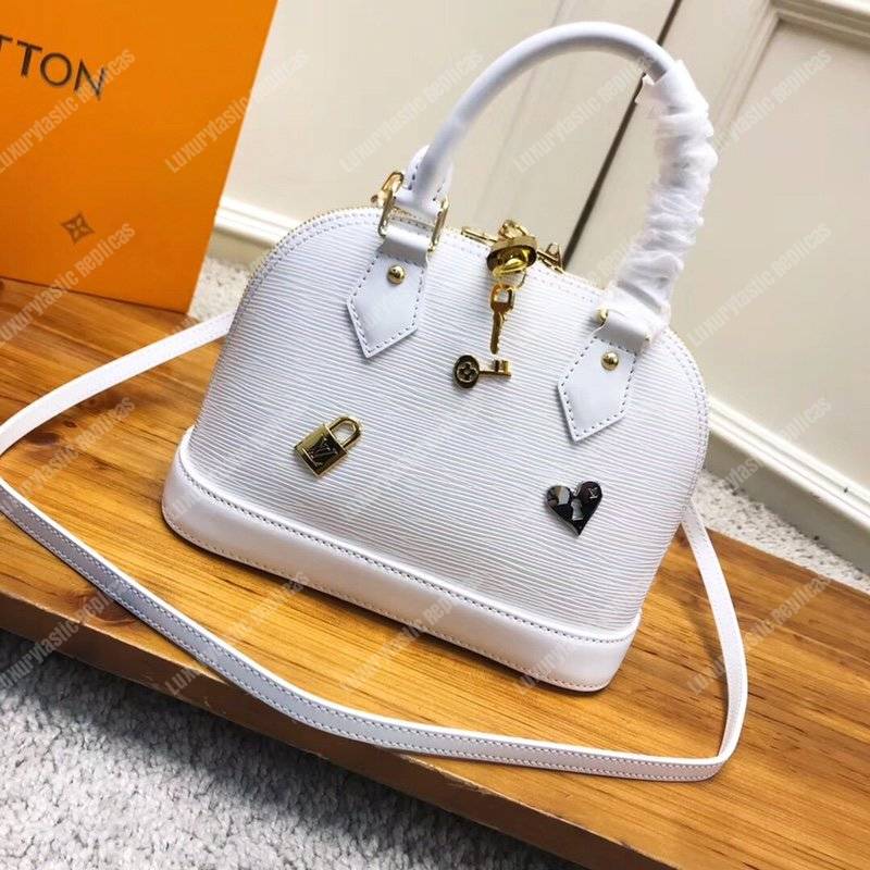 LV Alma BB Epi Leather Love Lock Edition White
