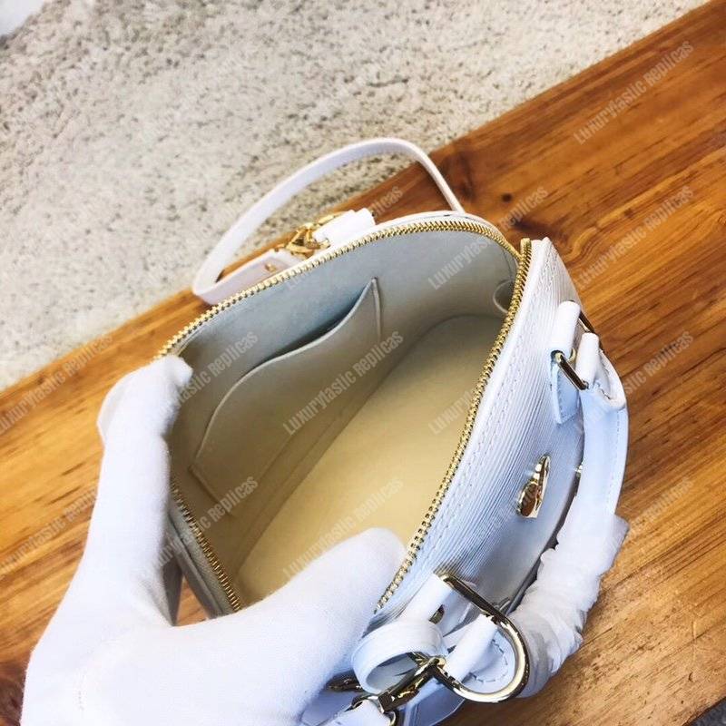 LV Alma BB Epi Leather Love Lock Edition White