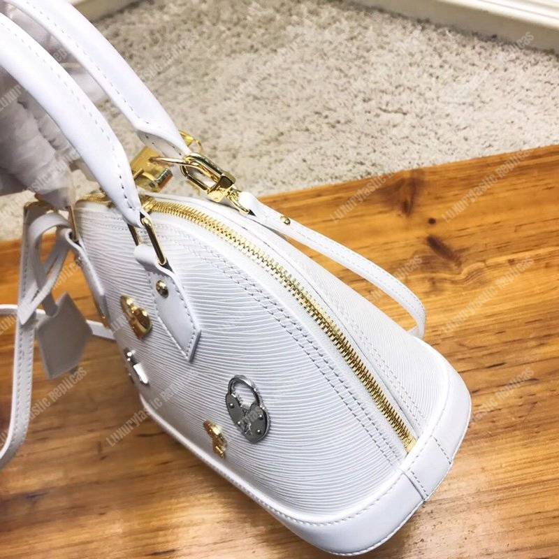 LV Alma BB Epi Leather Love Lock Edition White