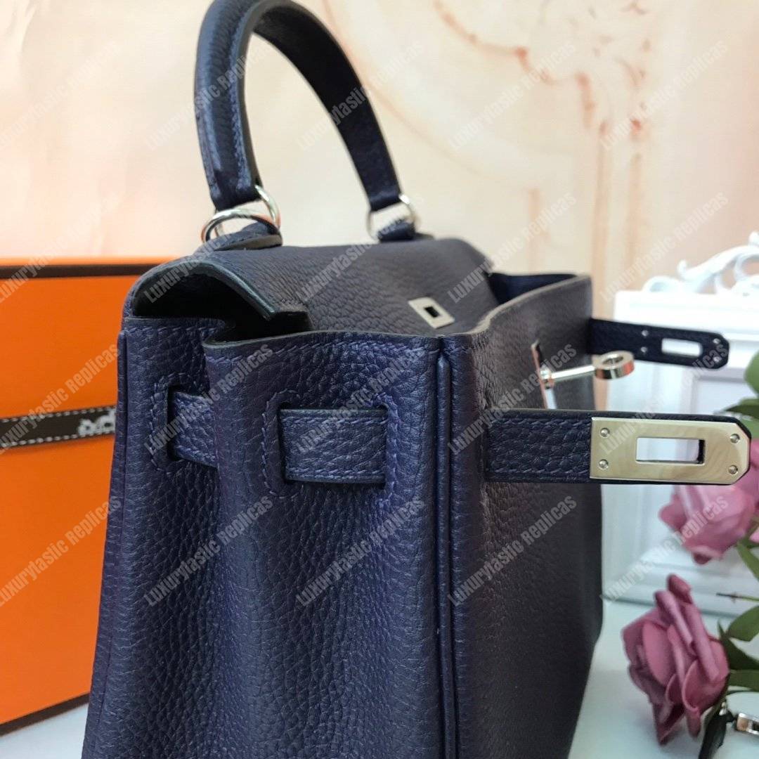 H**mes kelly 28 togo sapphire blue silver-toned hardware