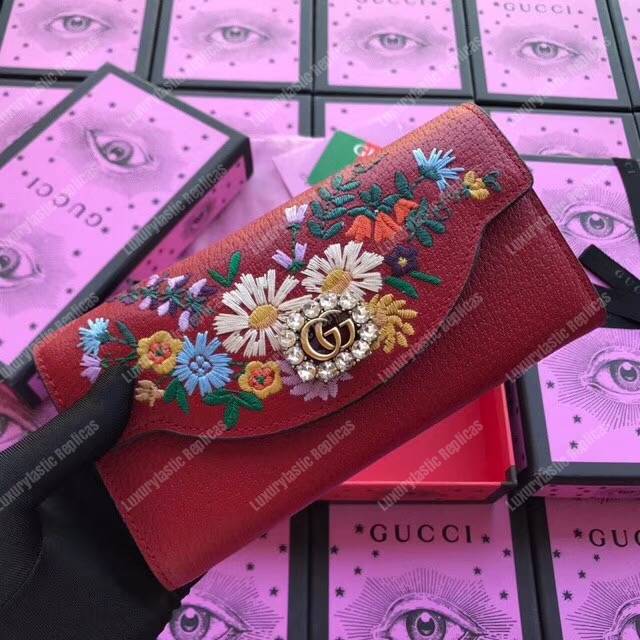 G*u*i embroidered leather continental wallet red