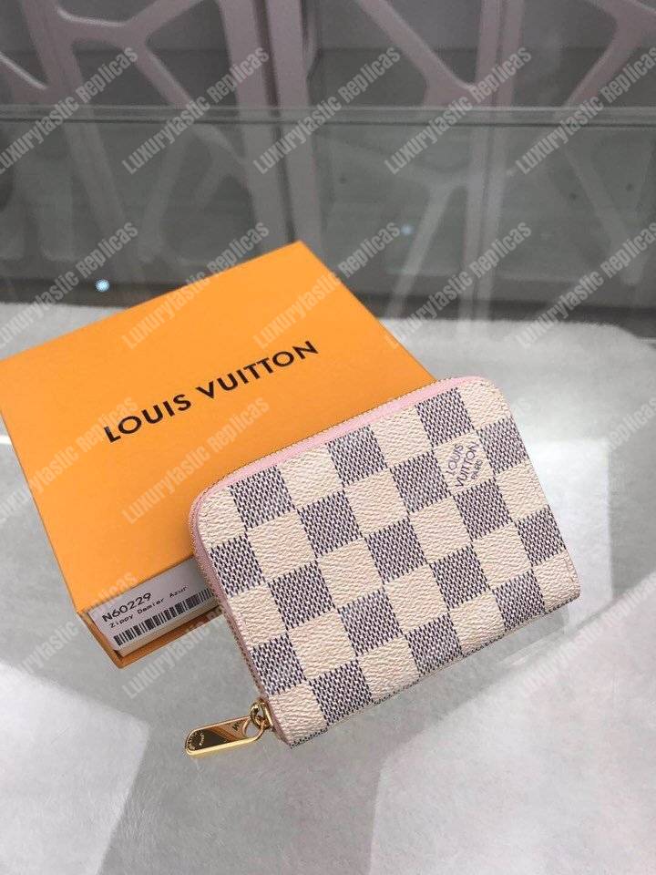 LV Zippy Coin Purse Damier Azur Rose Ballerine Pink