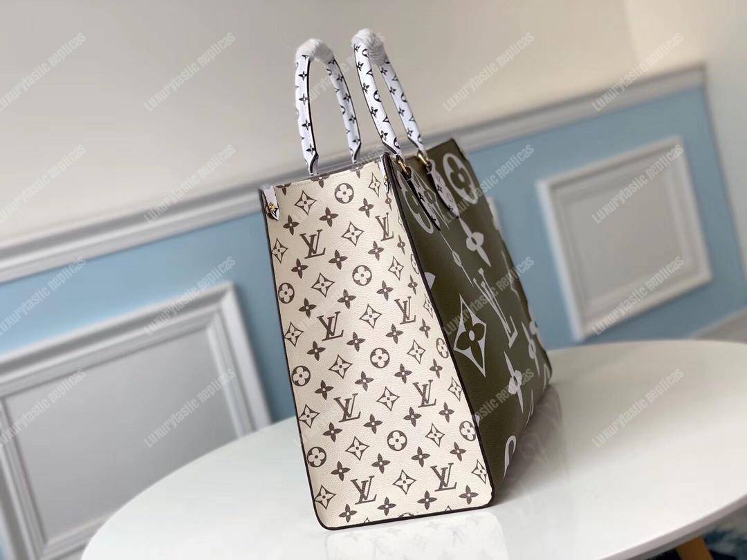 LV Onthego Monogram Toron Handle Crème Tote Bag GM