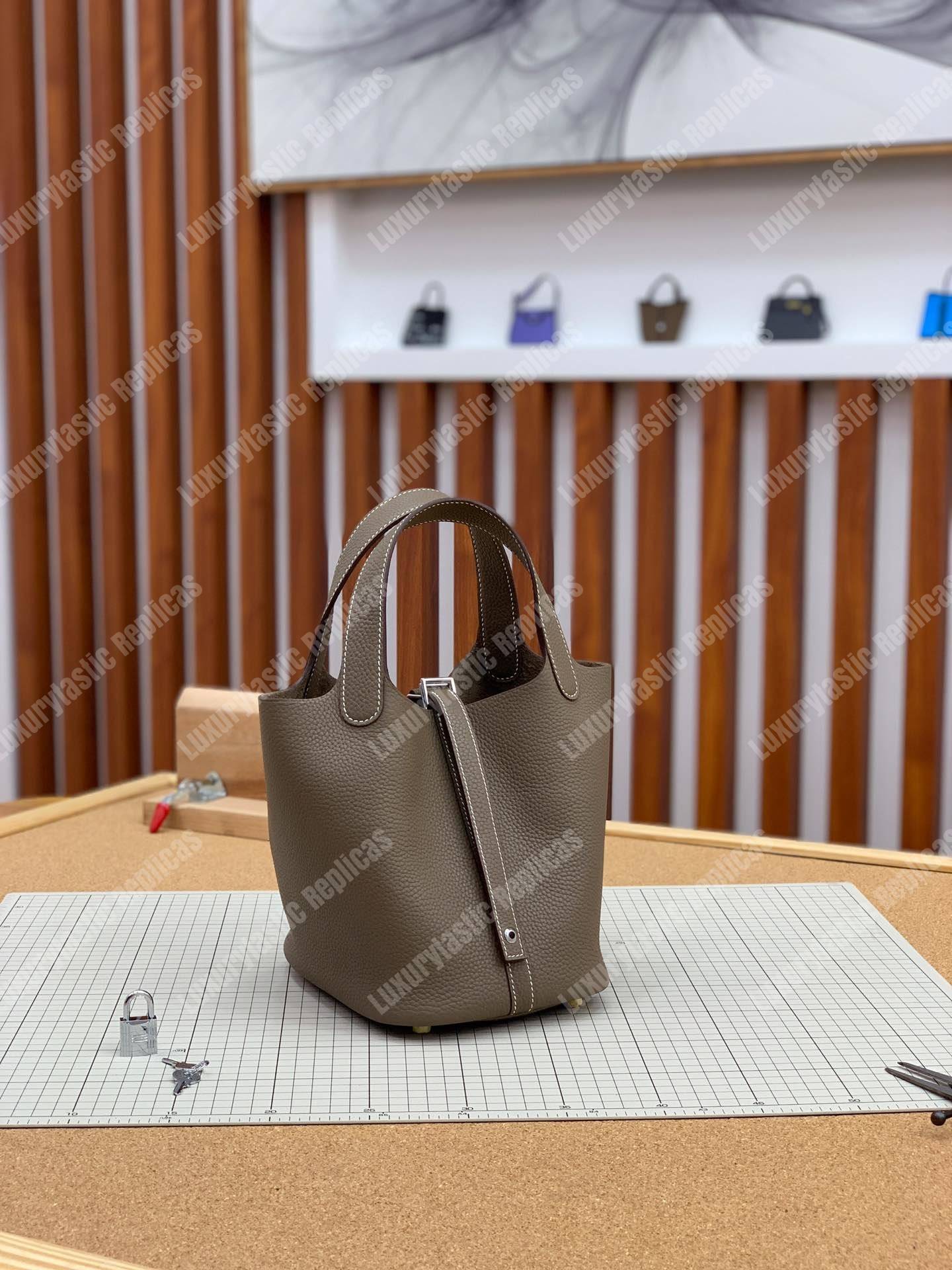 H**mes picotin 18 clemence taupe grey palladium hardware