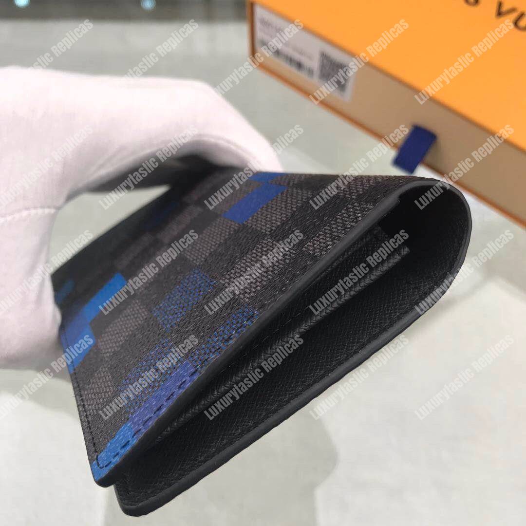 LV Brazza Wallet Damier Graphite Pixel Blue