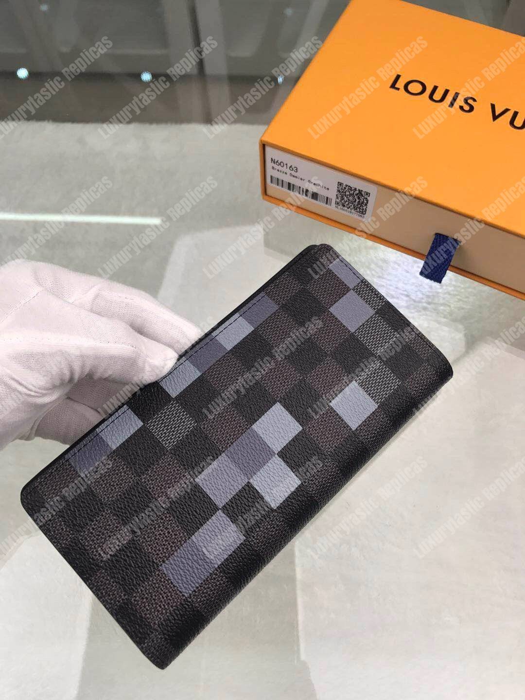 LV Brazza Wallet Damier Graphite Pixel Gray