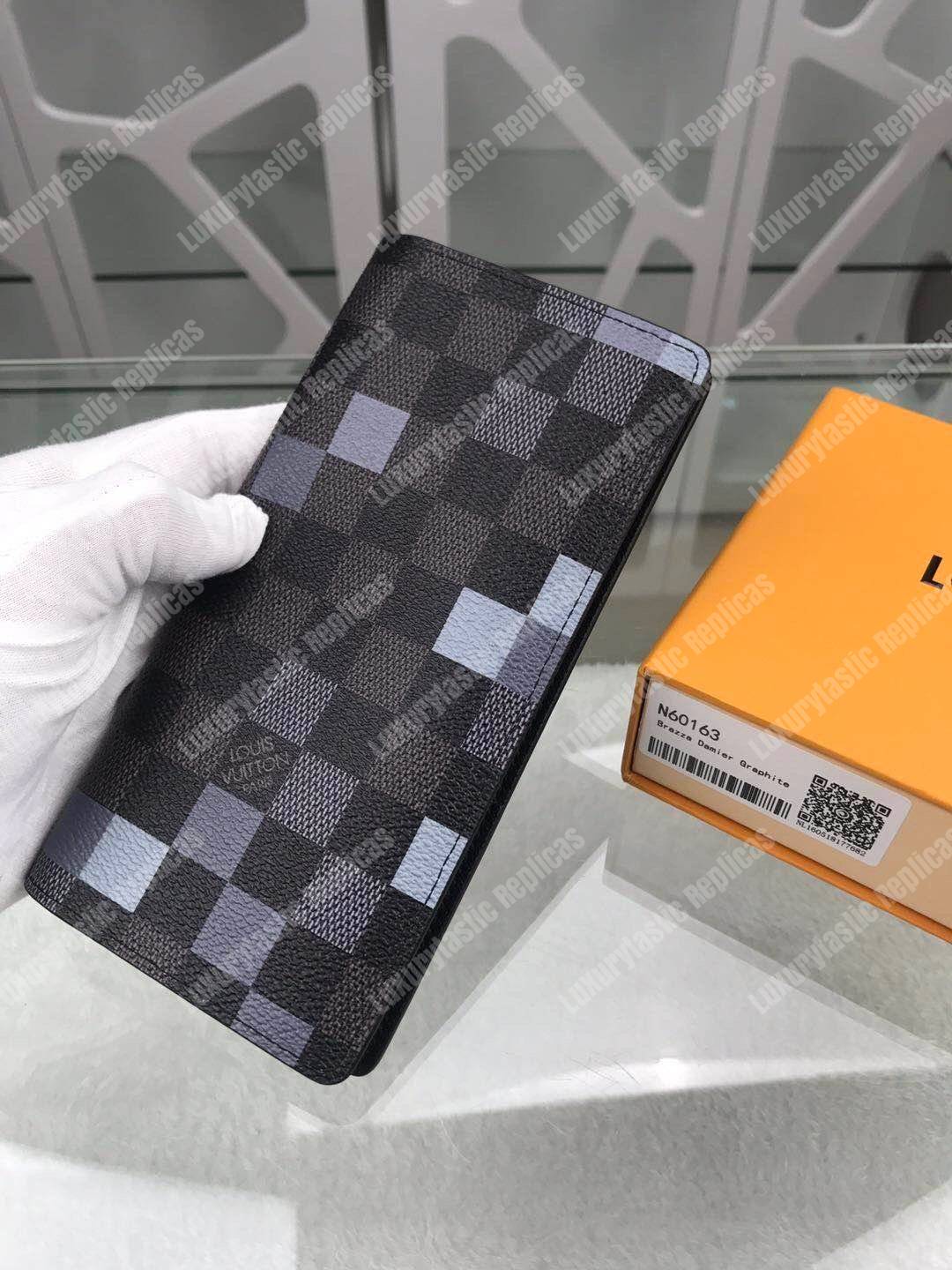 LV Brazza Wallet Damier Graphite Pixel Gray