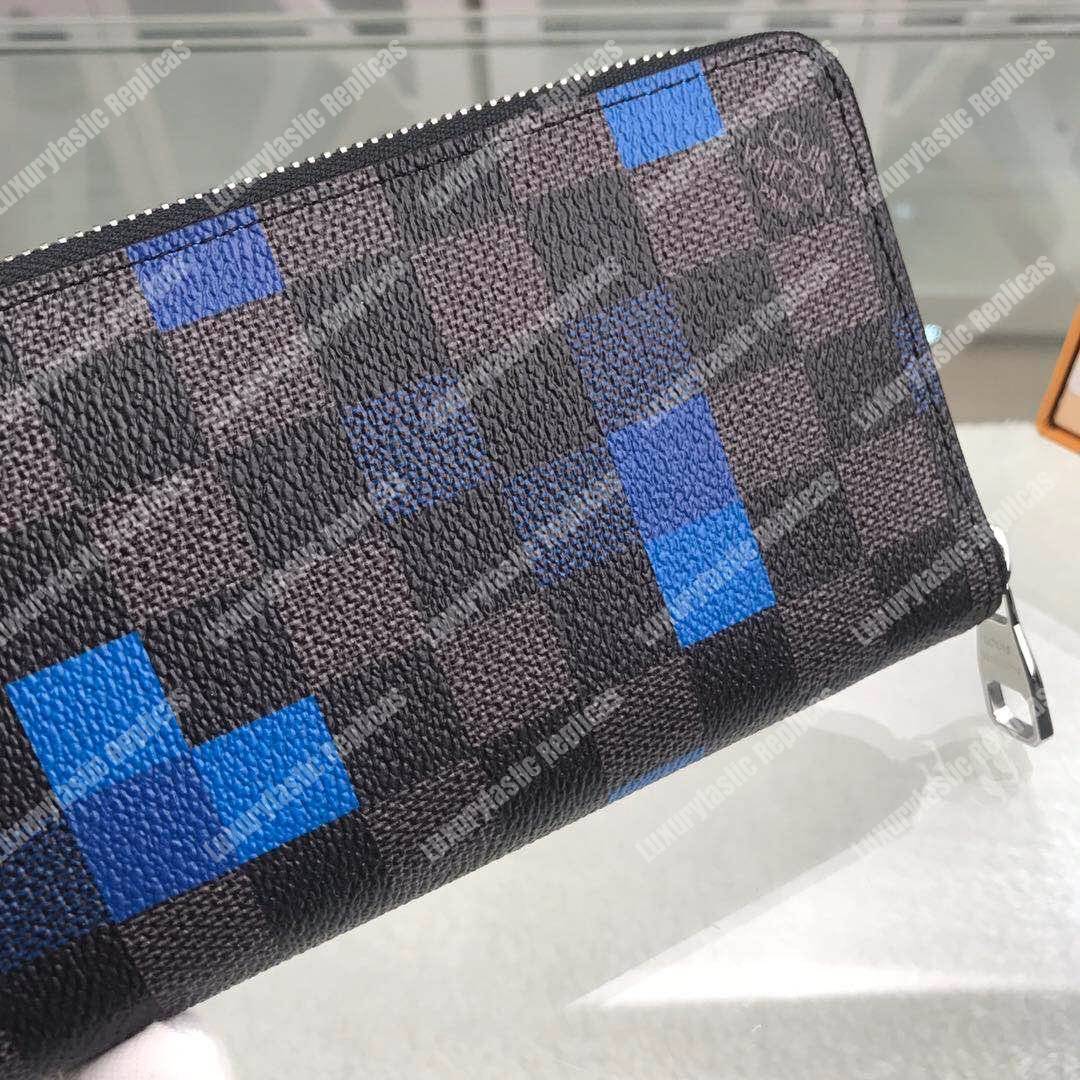 LV Zippy Wallet Vertical Damier Graphite Pixel Blue