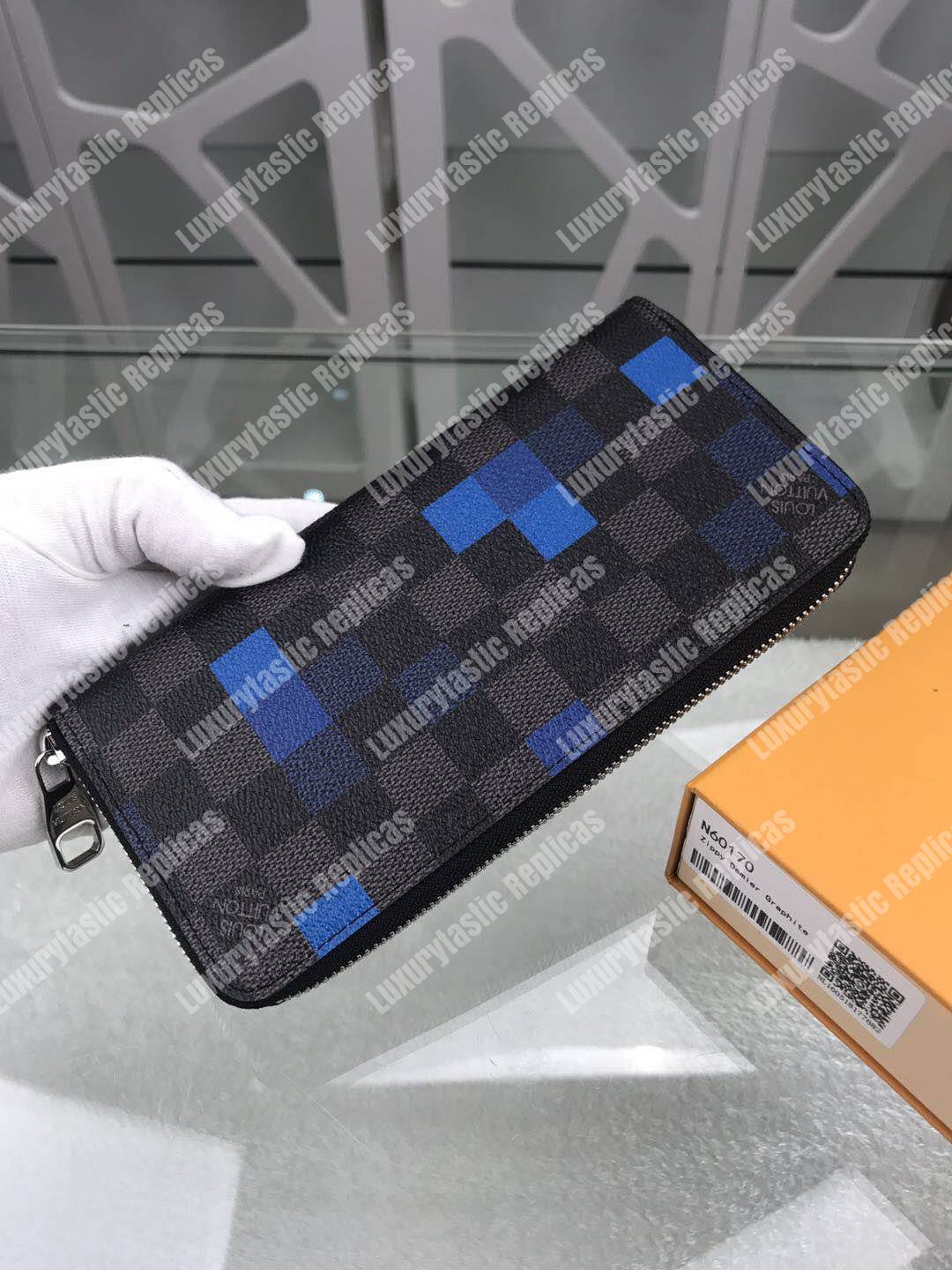 LV Zippy Wallet Vertical Damier Graphite Pixel Blue