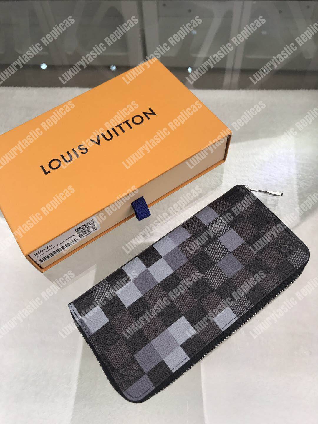 LV Zippy Wallet Vertical Damier Graphite Pixel Gray
