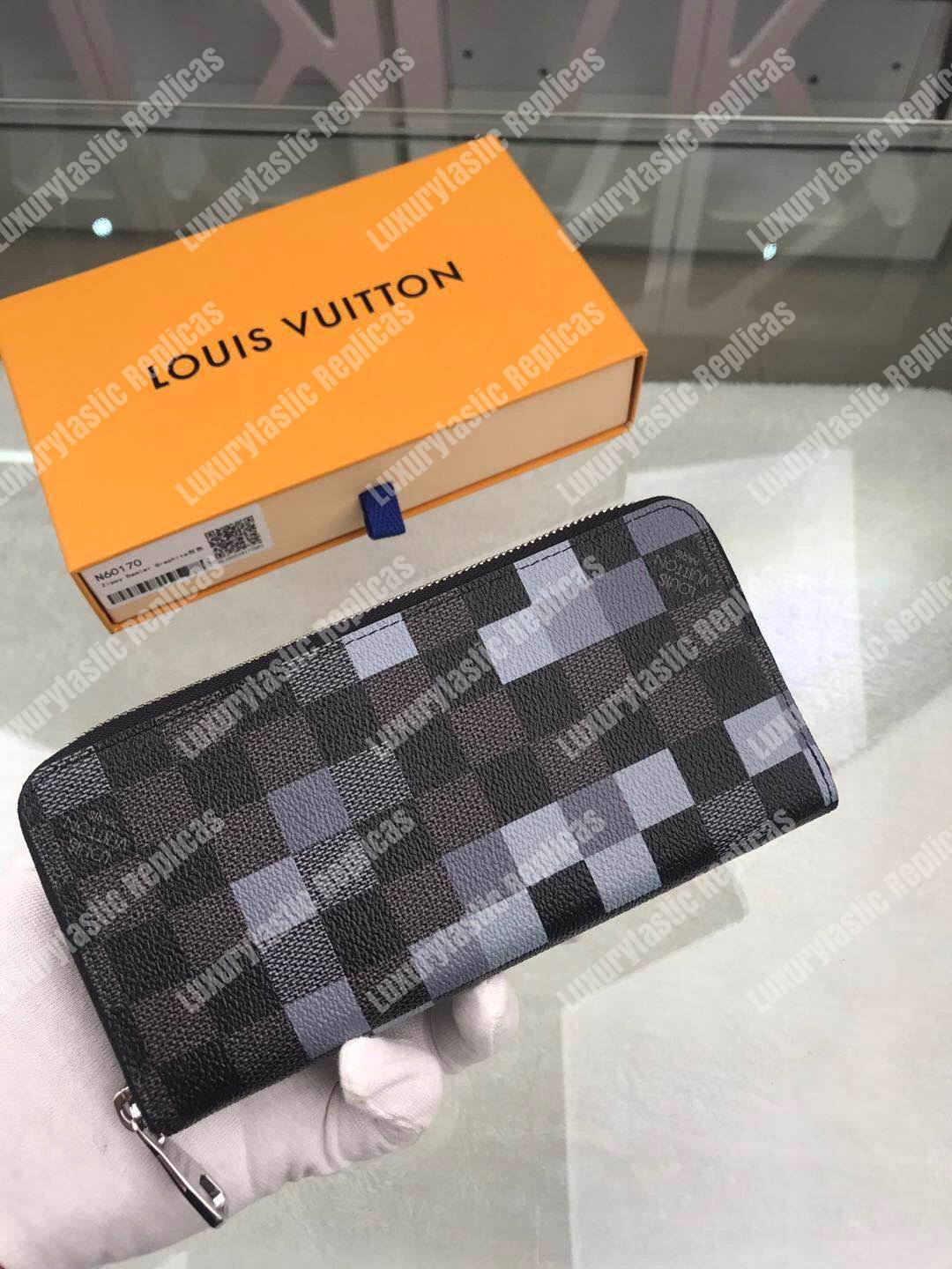 LV Zippy Wallet Vertical Damier Graphite Pixel Gray