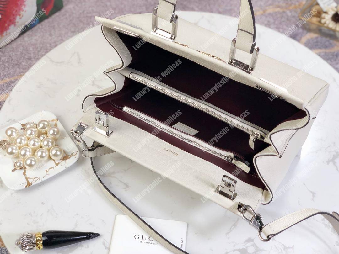 G*u*i zumi grainy leather small top handle bag white