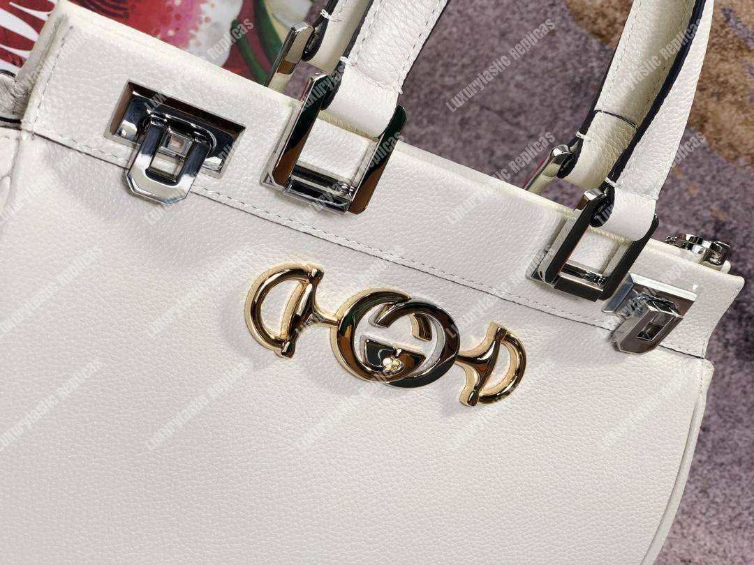 G*u*i zumi grainy leather small top handle bag white