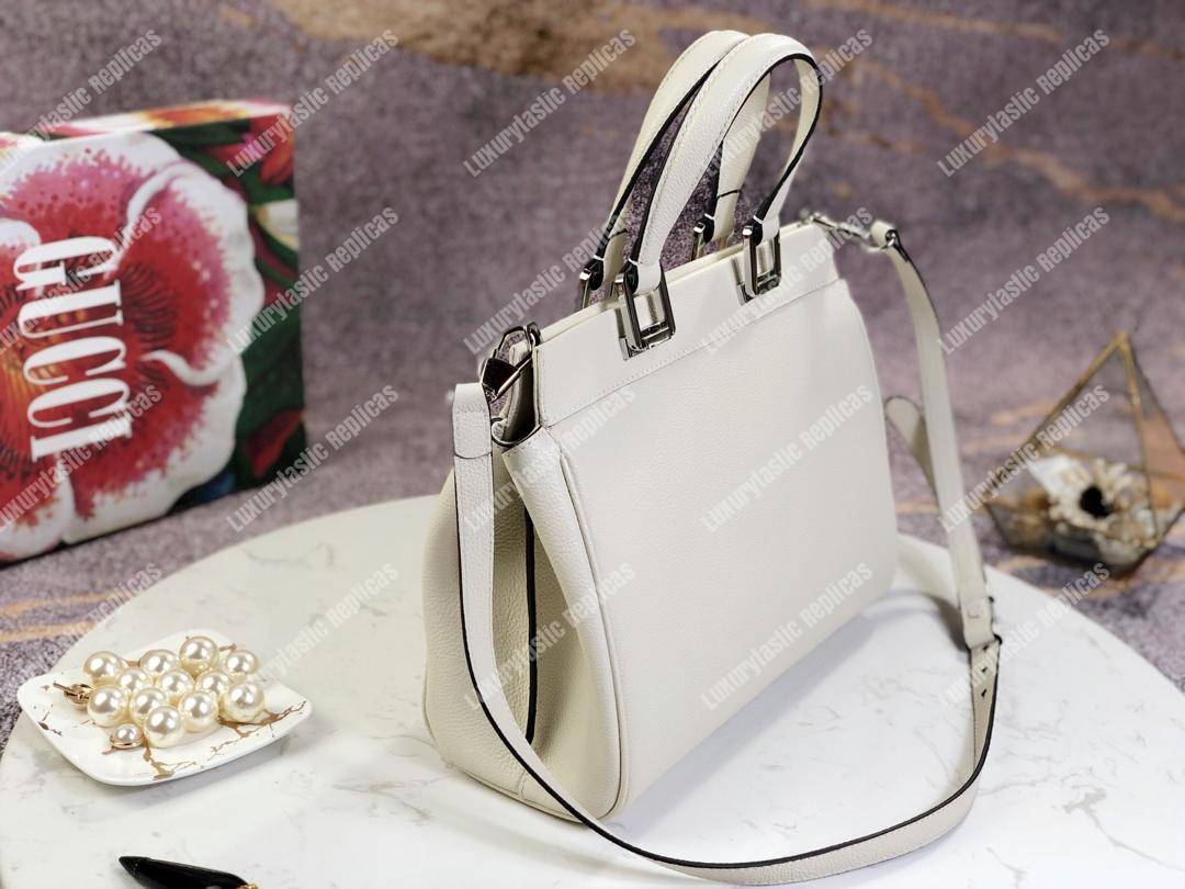 G*u*i zumi grainy leather small top handle bag white