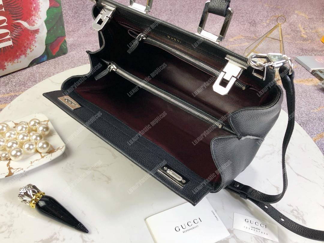 G*u*i zumi grainy leather small top handle bag black