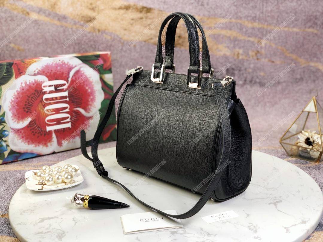 G*u*i zumi grainy leather small top handle bag black