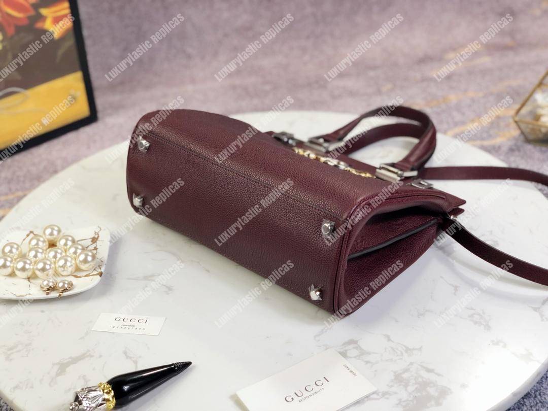 G*u*i zumi grainy leather small top handle bag burgundy