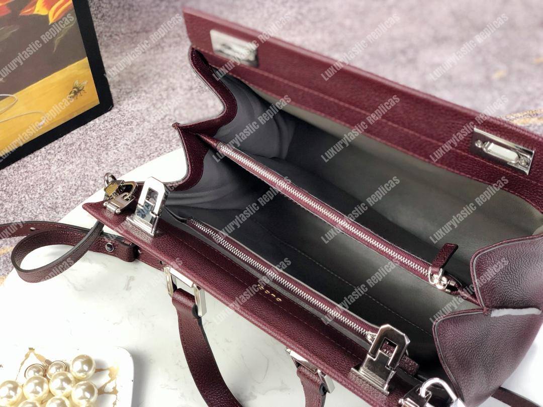 G*u*i zumi grainy leather small top handle bag burgundy