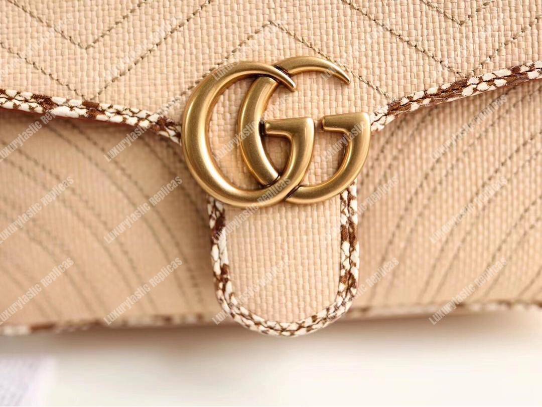 G*u*i gg marmont raffia small shoulder bag cream snakeskin trim