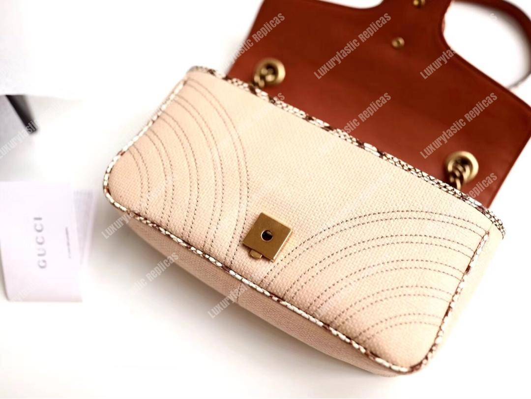 G*u*i gg marmont raffia small shoulder bag cream snakeskin trim