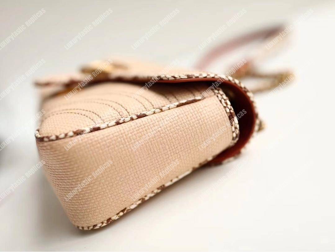 G*u*i gg marmont raffia small shoulder bag cream snakeskin trim