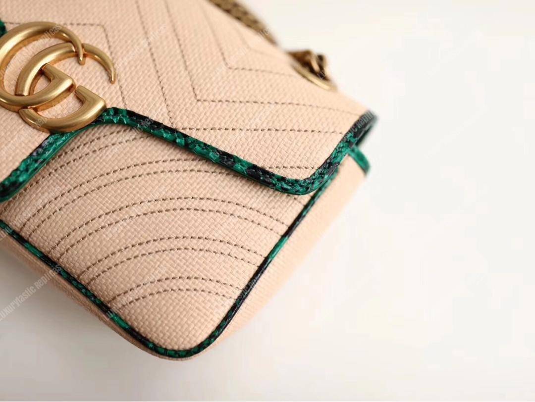 G*u*i gg marmont raffia small shoulder bag green snakeskin trim