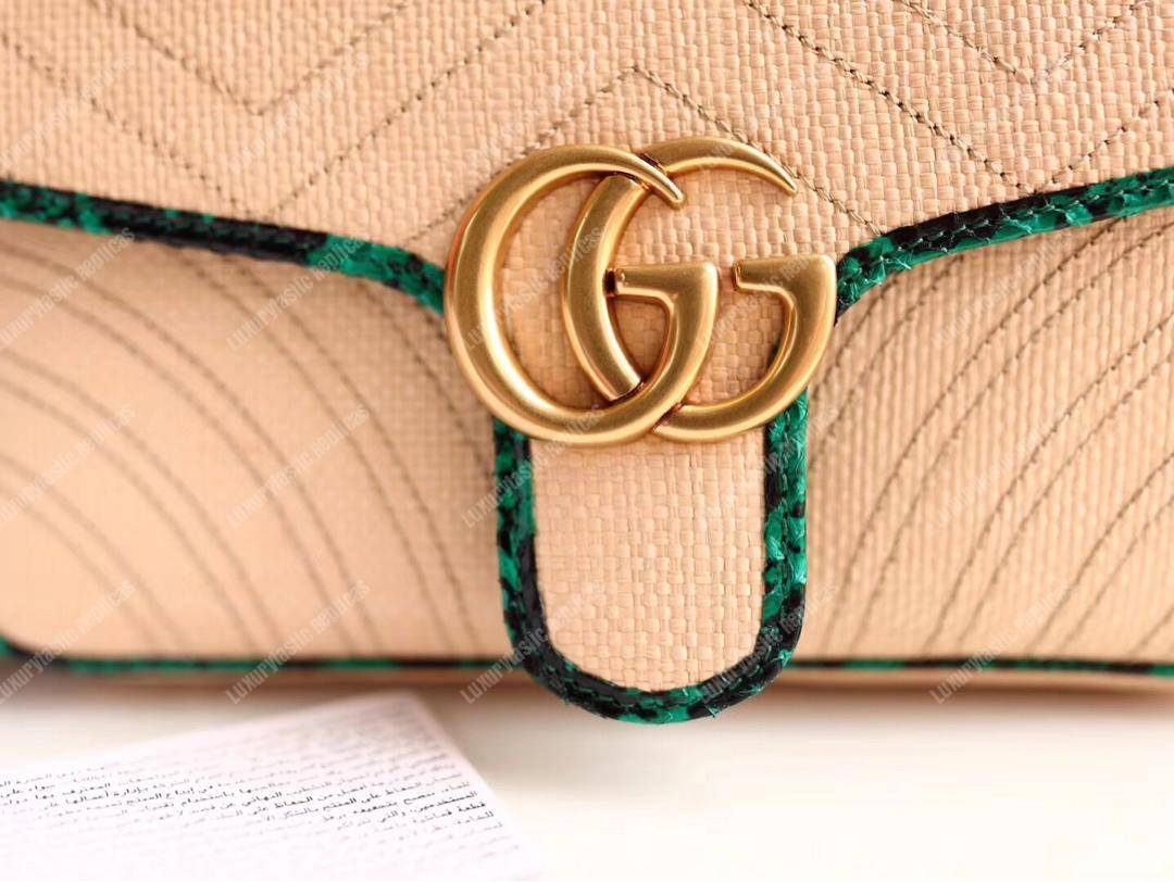 G*u*i gg marmont raffia small shoulder bag green snakeskin trim