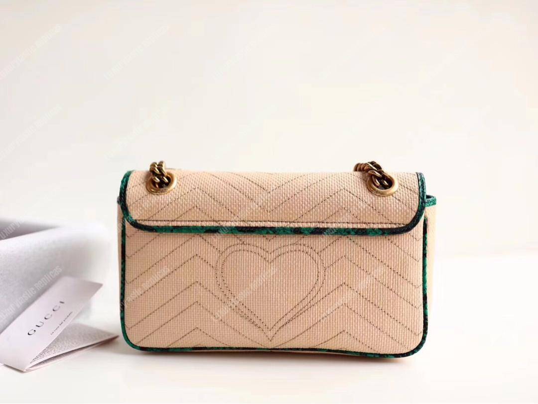 G*u*i gg marmont raffia small shoulder bag green snakeskin trim