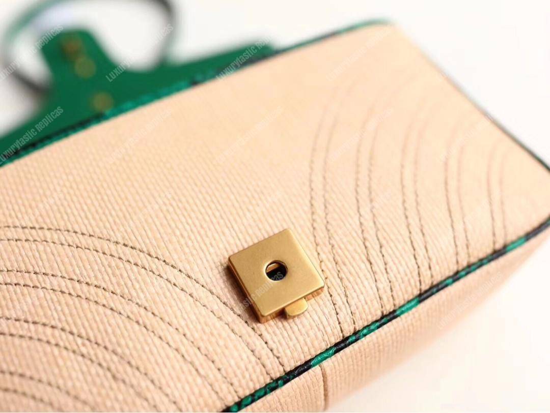 G*u*i gg marmont raffia small shoulder bag green snakeskin trim