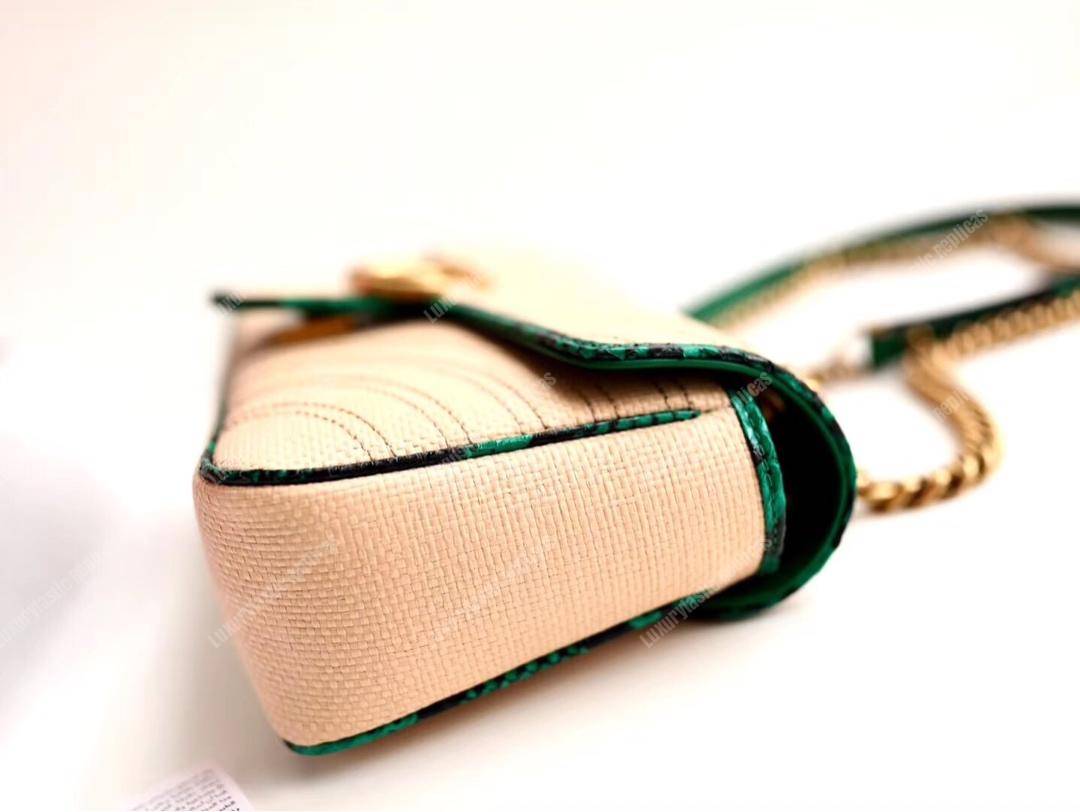 G*u*i gg marmont raffia small shoulder bag green snakeskin trim