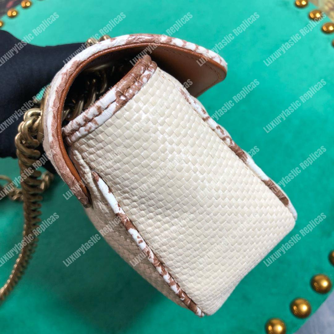 G*u*i gg marmont raffia mini bag cream snakeskin trim
