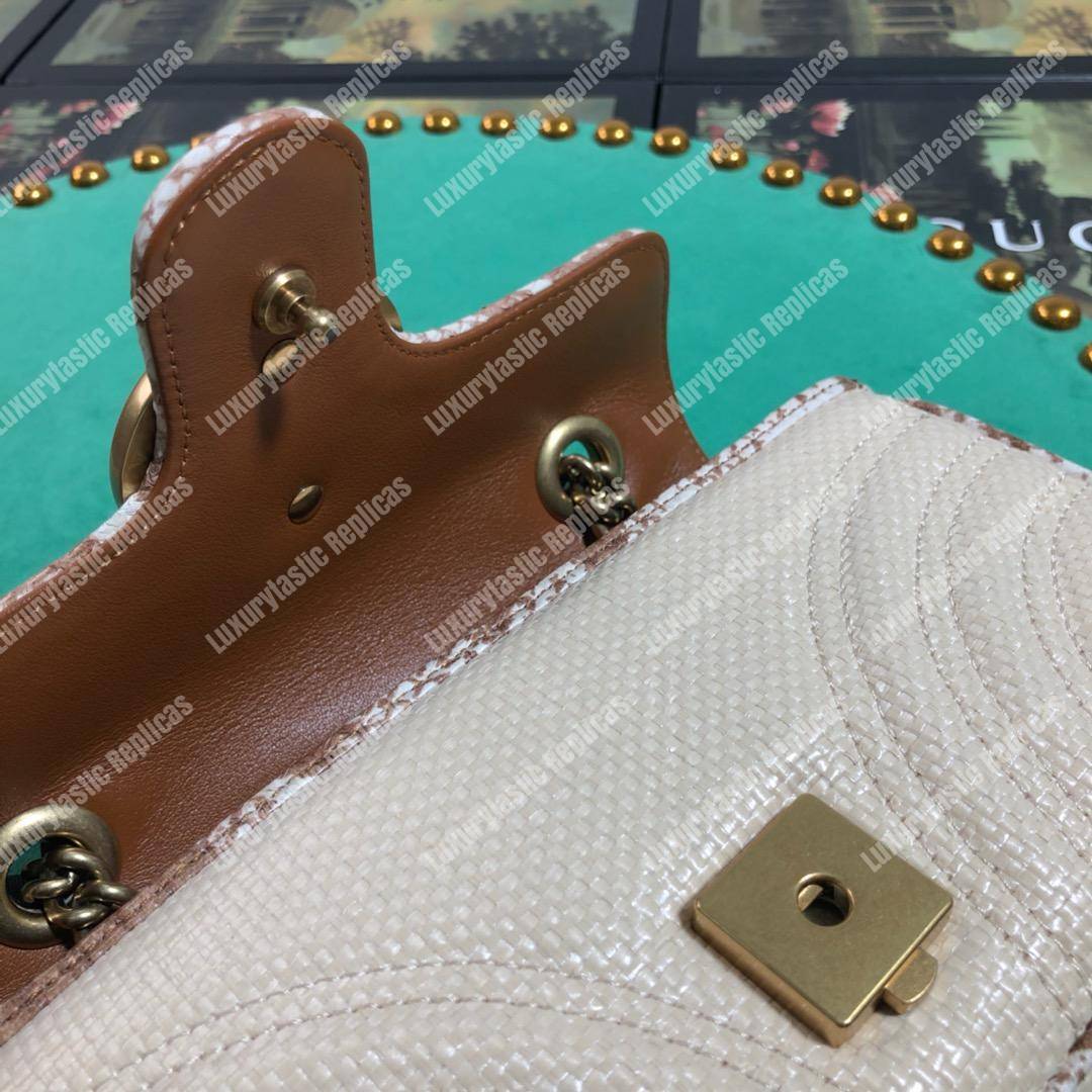 G*u*i gg marmont raffia mini bag cream snakeskin trim