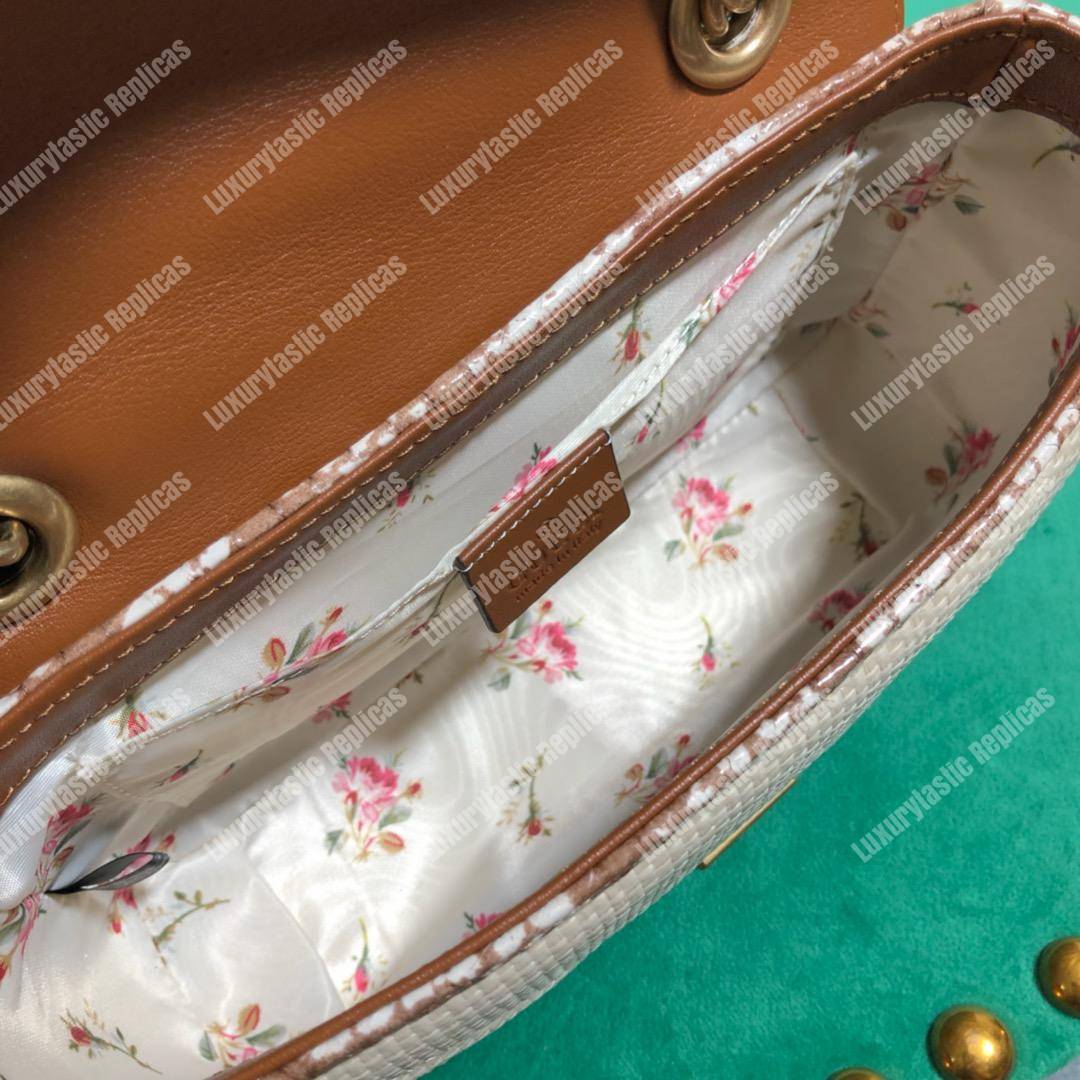 G*u*i gg marmont raffia mini bag cream snakeskin trim