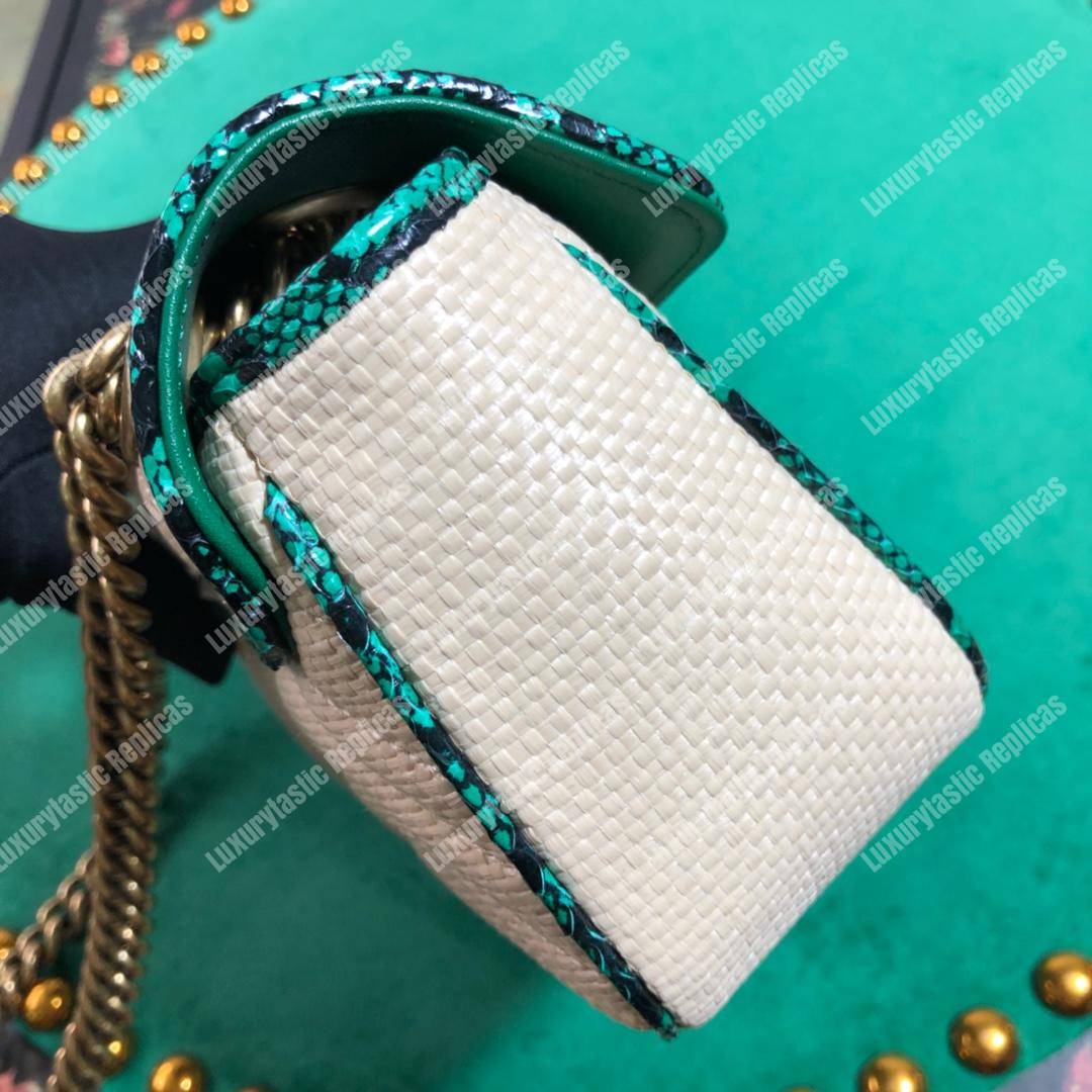 G*u*i gg marmont raffia mini bag green snakeskin trim