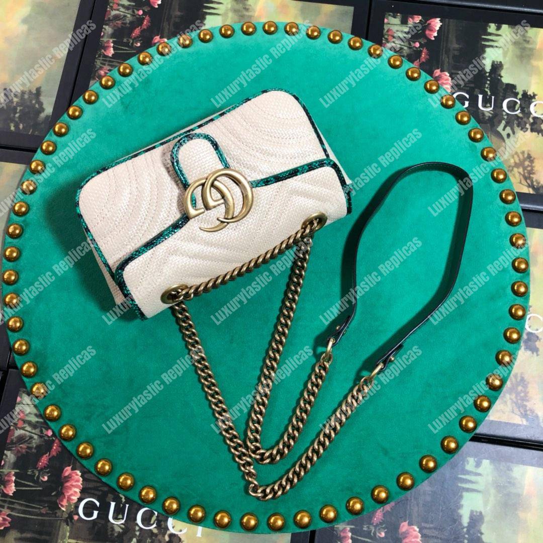 G*u*i gg marmont raffia mini bag green snakeskin trim