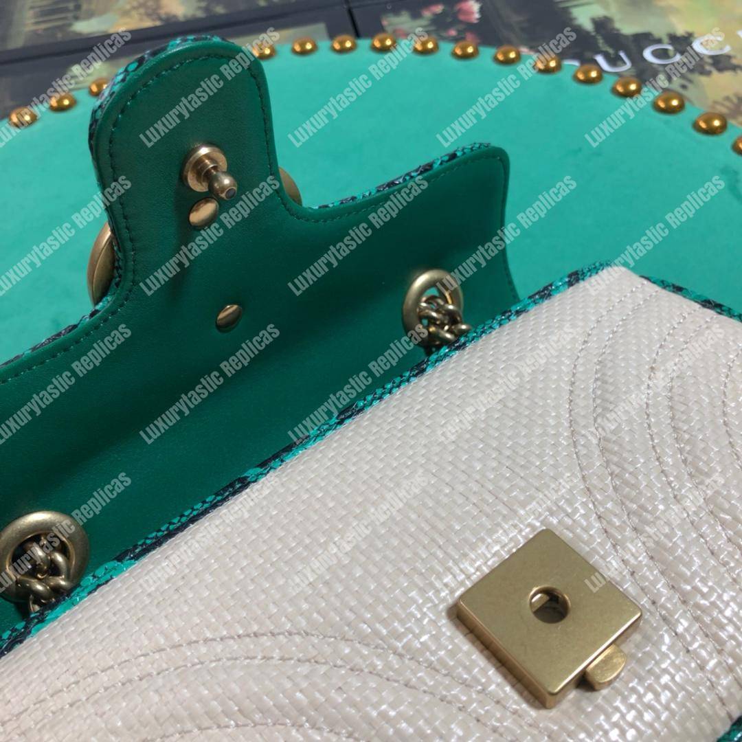 G*u*i gg marmont raffia mini bag green snakeskin trim