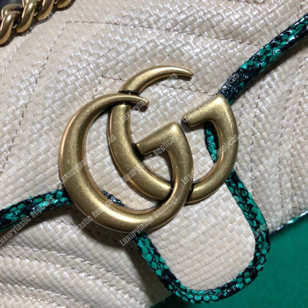 G*u*i gg marmont raffia mini bag green snakeskin trim