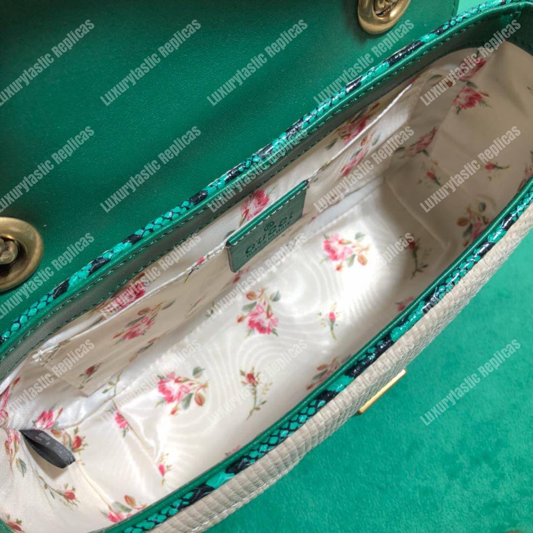 G*u*i gg marmont raffia mini bag green snakeskin trim