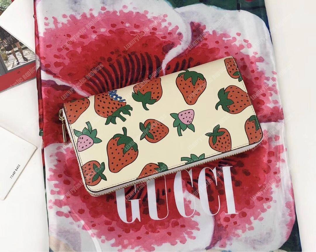 G*u*i zumi strawberry print zip around wallet