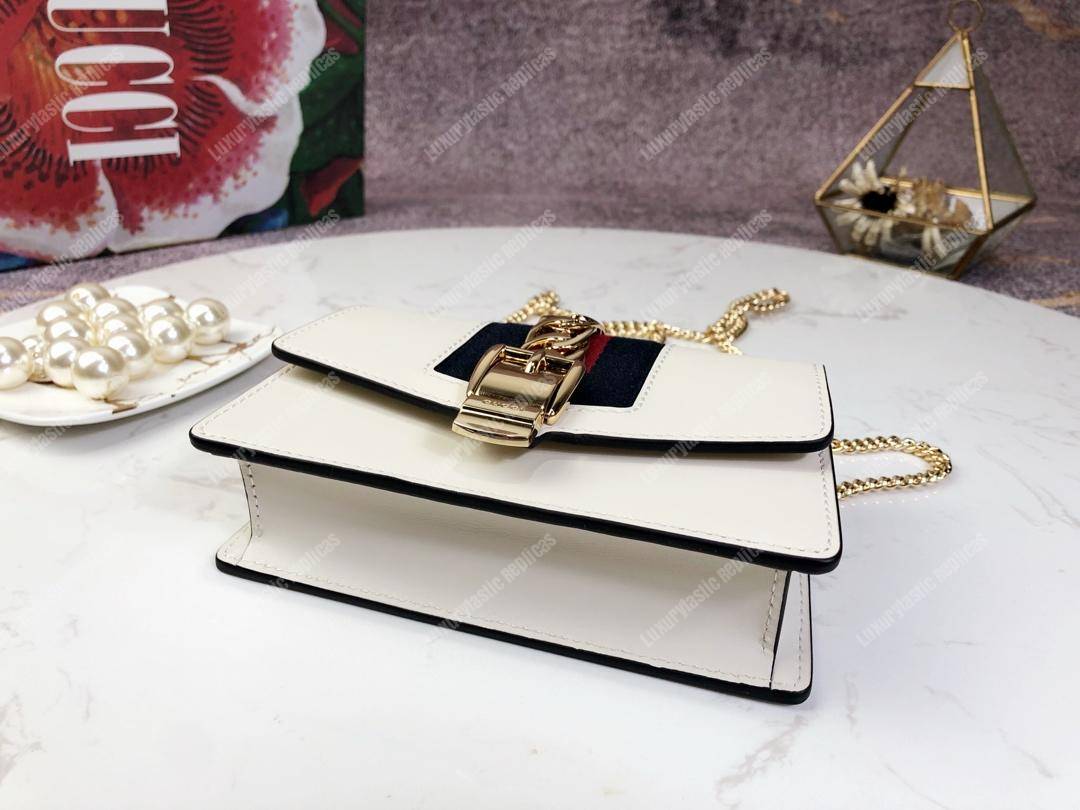 G*u*i sylvie leather mini chain bag white